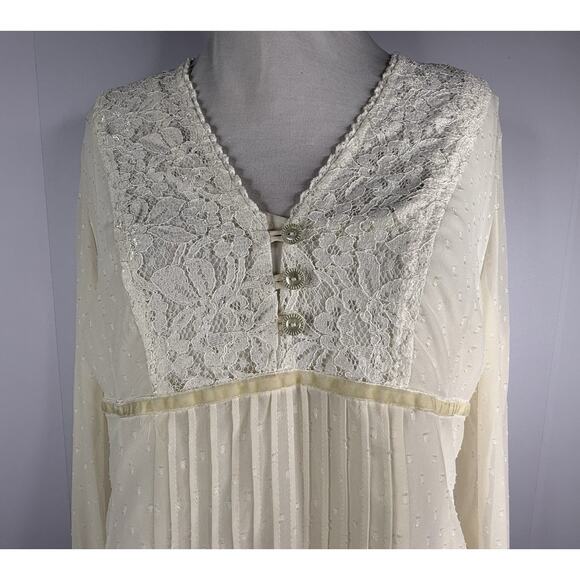 Romantic Lace V-Neck Top Womens Sz 10P Sheer Victorian Fairy Cottagecore - Picture 2 of 10